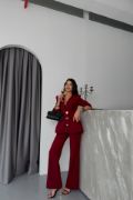 TASARIM CEKET-PANTOLON TAKIM METAL DÜĞME DETAYLI - Bordo resmi